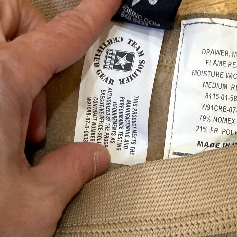 US Army FREE Midweight Flame Resistant Drawers Nomex Base Layer Tan Medium Reg